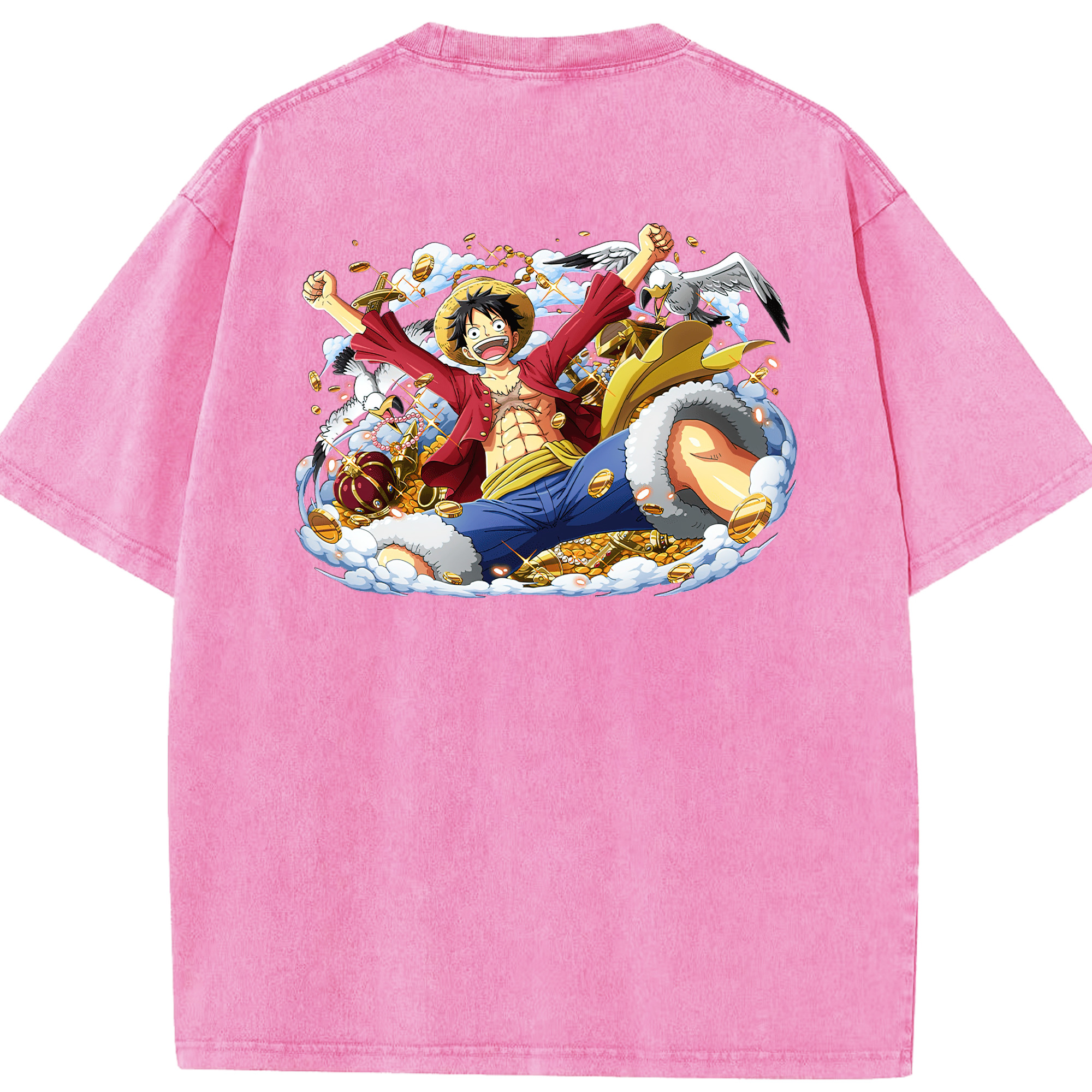 ワンピース モンキー・D・ルフィ ONE PIECE Monkey D. Luffy 綿100% ヴィンテージ風 半袖Tシャツ（背面プリント）
